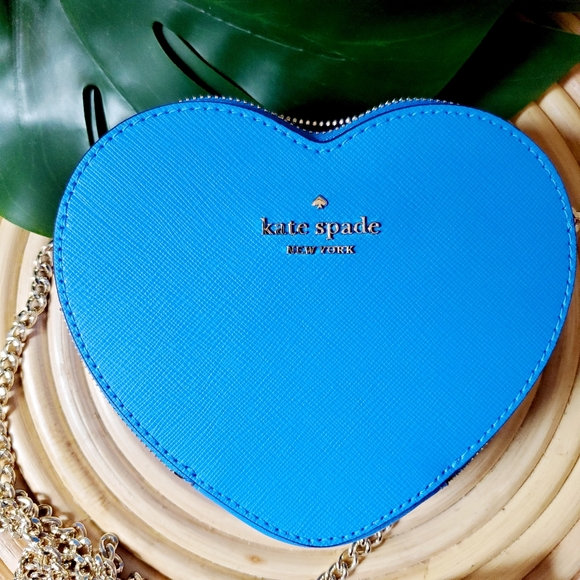 🆕 Mini loveshack heart love crossbody blue kate spade gold chain Valentine - Picture 3 of 4